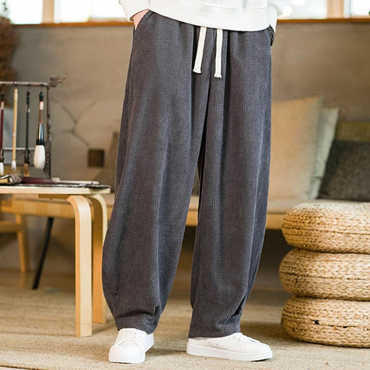 Pantalones harén de pana con cordón y bolsillos para hombre de otoño e invierno de Buddha Stones - image 16