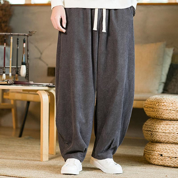 Pantalones harén de pana con cordón y bolsillos para hombre de otoño e invierno de Buddha Stones - image 13