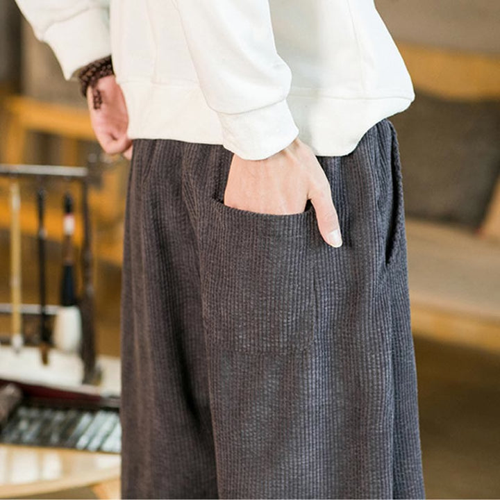 Pantalones harén de pana con cordón y bolsillos para hombre de otoño e invierno de Buddha Stones - image 20