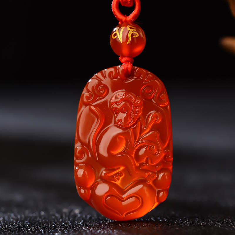 Collar con colgante de ágata roja del zodíaco chino con Buddha Stones y suerte - Mono  - image 19