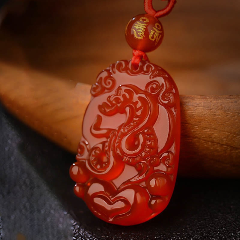 Collar con colgante de ágata roja del zodíaco chino con Buddha Stones y suerte - Serpiente - image 1