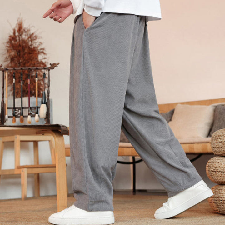 Pantalones de pana con cordón y bolsillos para hombre, color liso, otoño e invierno, de Buddha Stones - image 7