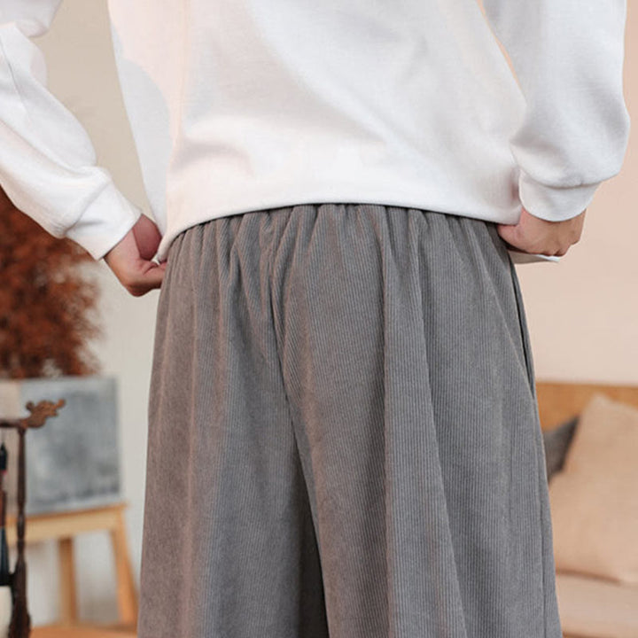 Pantalones de pana con cordón y bolsillos para hombre, color liso, otoño e invierno, de Buddha Stones - image 12