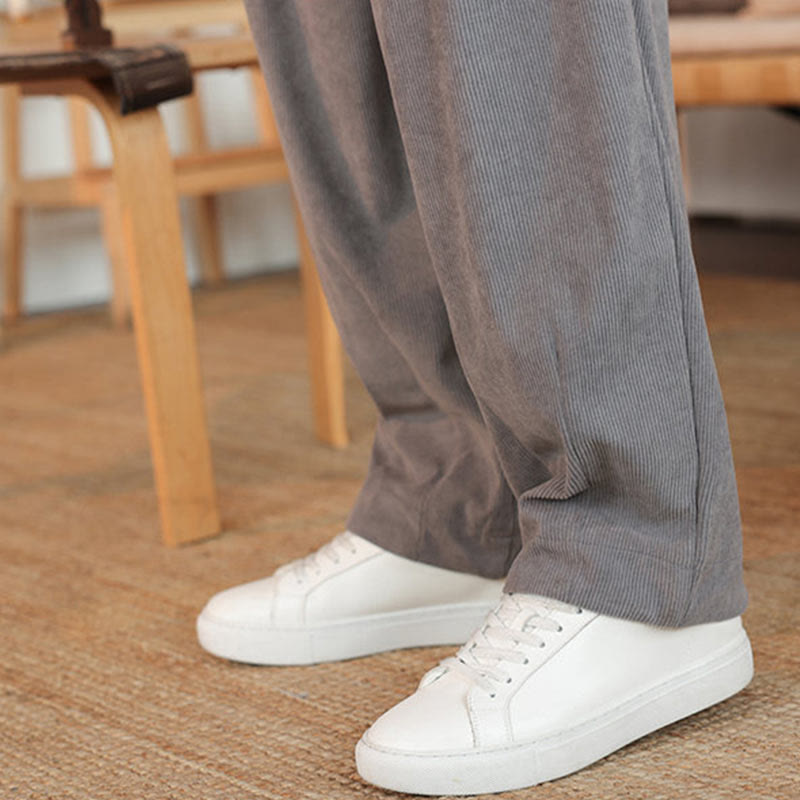 Pantalones de pana con cordón y bolsillos para hombre, color liso, otoño e invierno, de Buddha Stones - image 13