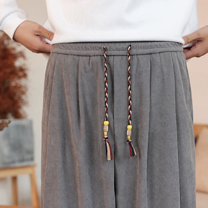 Pantalones de pana con cordón y bolsillos para hombre, color liso, otoño e invierno, de Buddha Stones - image 11