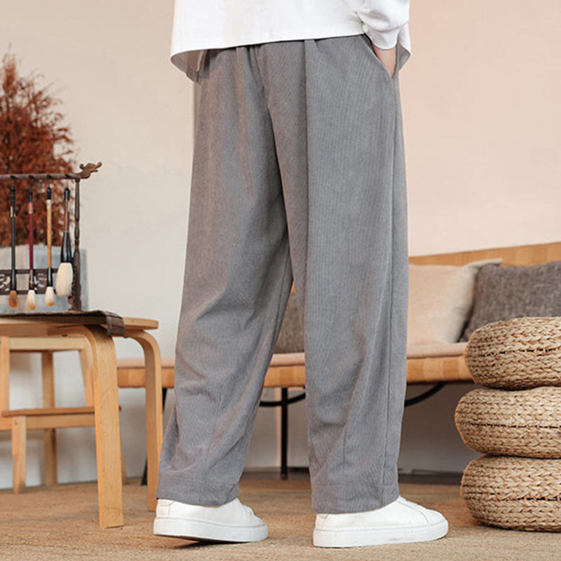 Pantalones de pana con cordón y bolsillos para hombre, color liso, otoño e invierno, de Buddha Stones - image 4