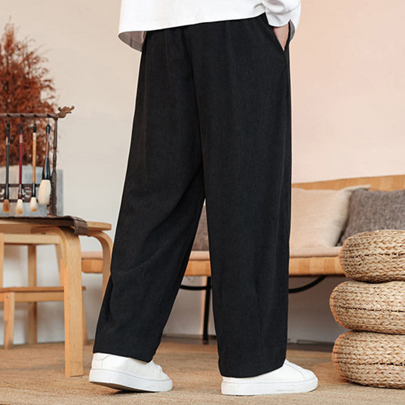 Pantalones de pana con cordón y bolsillos para hombre, color liso, otoño e invierno, de Buddha Stones - image 18