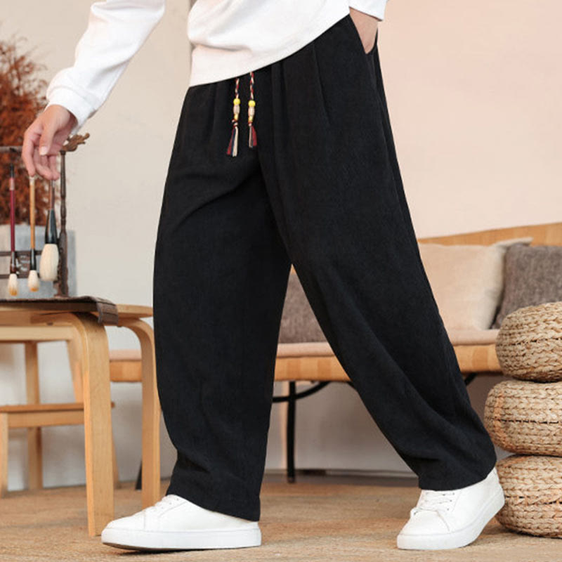 Pantalones de pana con cordón y bolsillos para hombre, color liso, otoño e invierno, de Buddha Stones - image 20