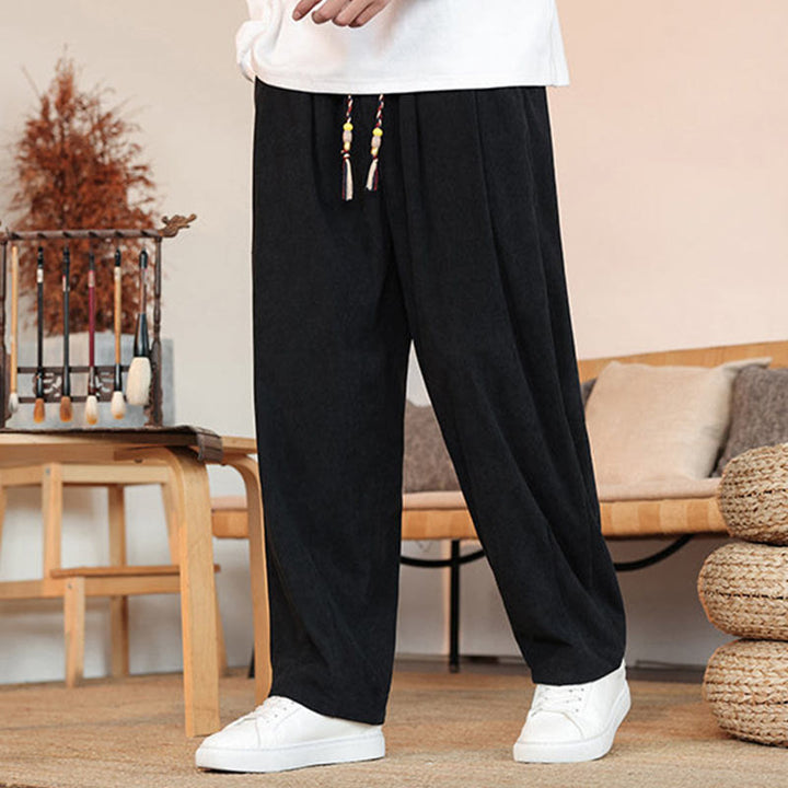 Pantalones de pana con cordón y bolsillos para hombre, color liso, otoño e invierno, de Buddha Stones - Negro - US/UK/AU46, EU56 (5XL) - image 14