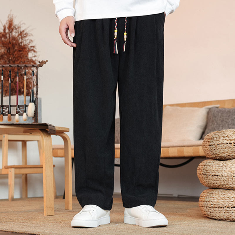 Pantalones de pana con cordón y bolsillos para hombre, color liso, otoño e invierno, de Buddha Stones - image 15