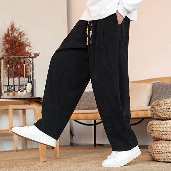 Pantalones de pana con cordón y bolsillos para hombre, color liso, otoño e invierno, de Buddha Stones - image 21