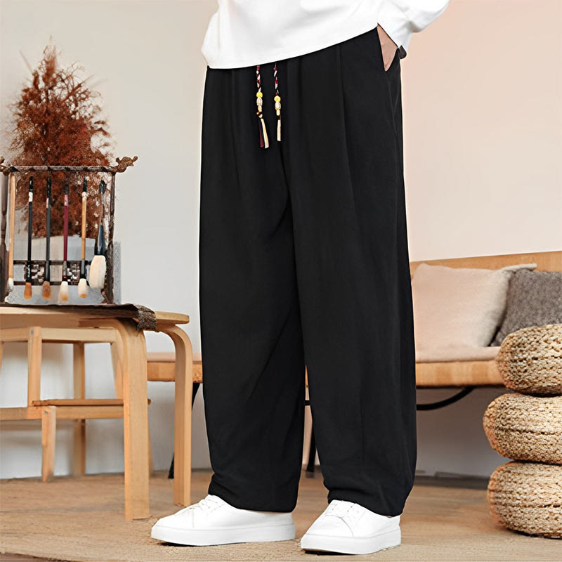 Pantalones de pana con cordón y bolsillos para hombre, color liso, otoño e invierno, de Buddha Stones - image 19