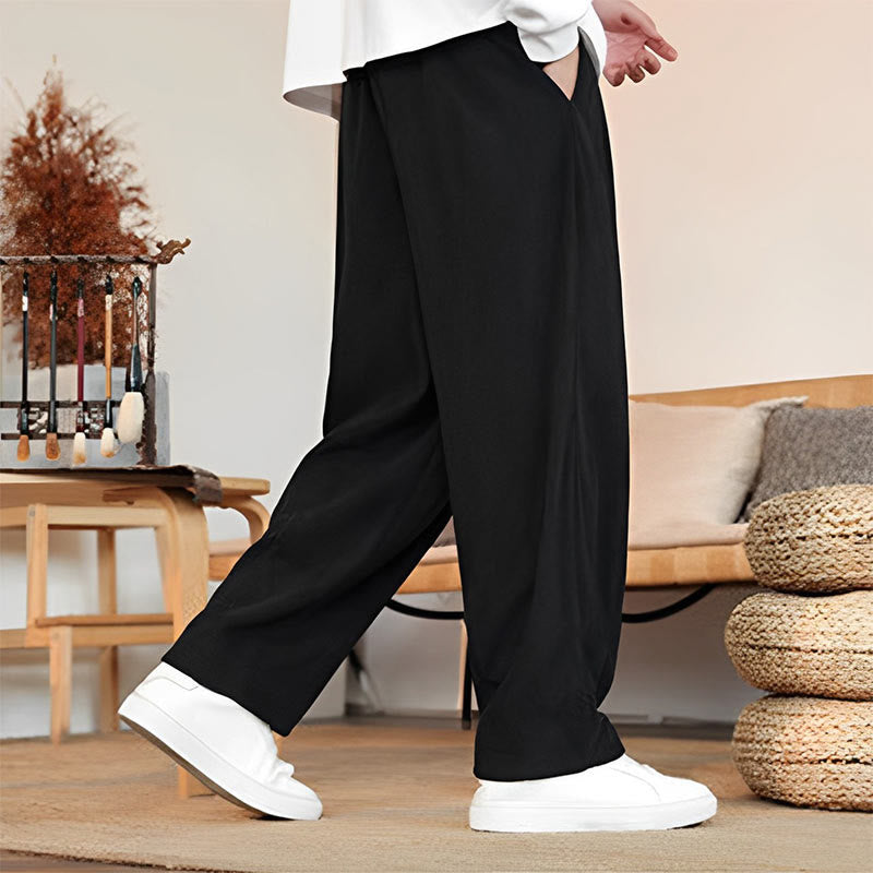 Pantalones de pana con cordón y bolsillos para hombre, color liso, otoño e invierno, de Buddha Stones - image 17