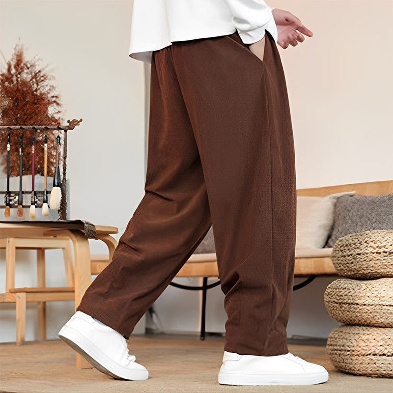 Pantalones de pana con cordón y bolsillos para hombre, color liso, otoño e invierno, de Buddha Stones - image 26