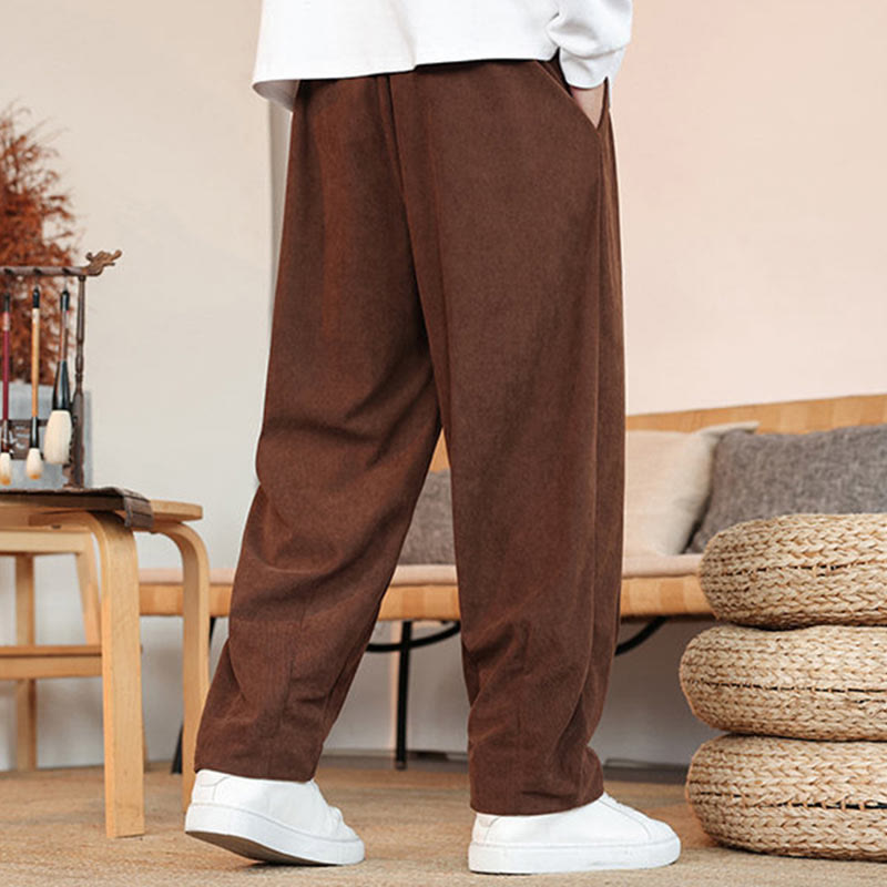 Pantalones de pana con cordón y bolsillos para hombre, color liso, otoño e invierno, de Buddha Stones - image 27