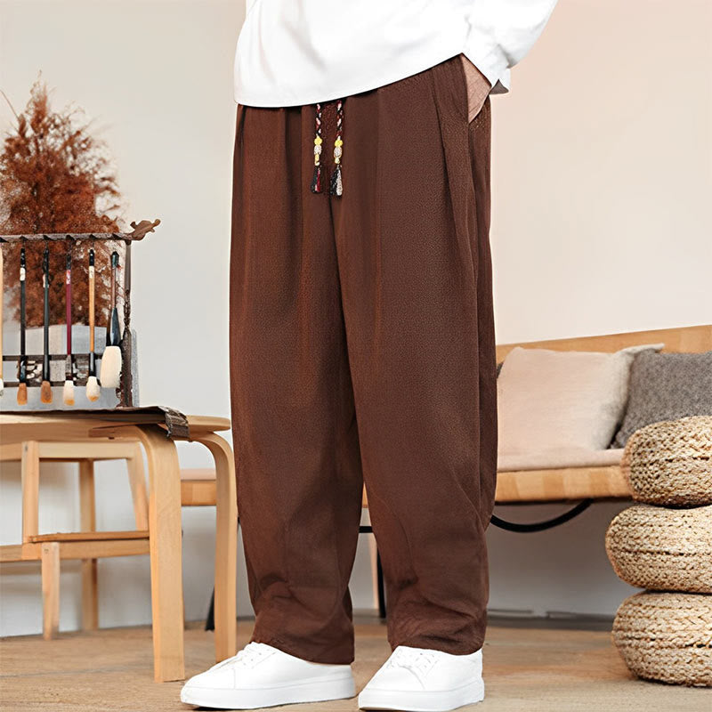 Pantalones de pana con cordón y bolsillos para hombre, color liso, otoño e invierno, de Buddha Stones - image 29