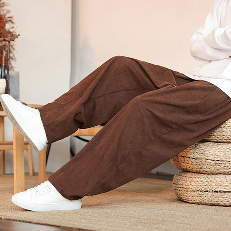 Pantalones de pana con cordón y bolsillos para hombre, color liso, otoño e invierno, de Buddha Stones - image 31