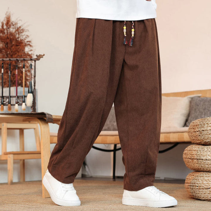 Pantalones de pana con cordón y bolsillos para hombre, color liso, otoño e invierno, de Buddha Stones - image 28