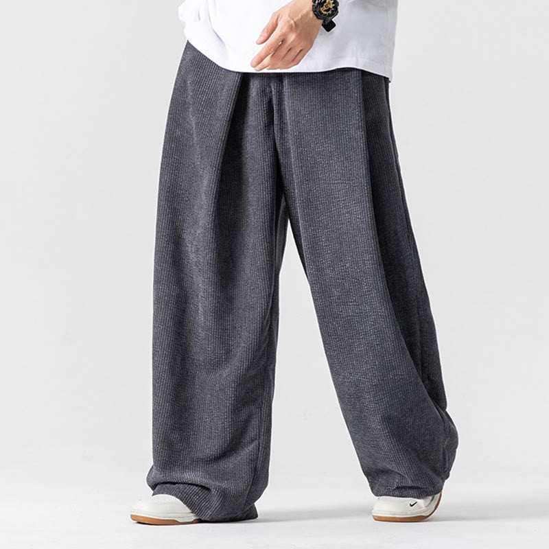 Pantalones anchos de pana de algodón de color liso para hombre con bolsillos y Buddha Stones - Gris - US/UK/AU46, EU56 (5XL) - image 0