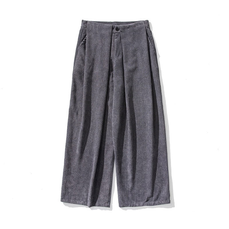 Pantalones anchos de pana de algodón de color liso para hombre con bolsillos y Buddha Stones