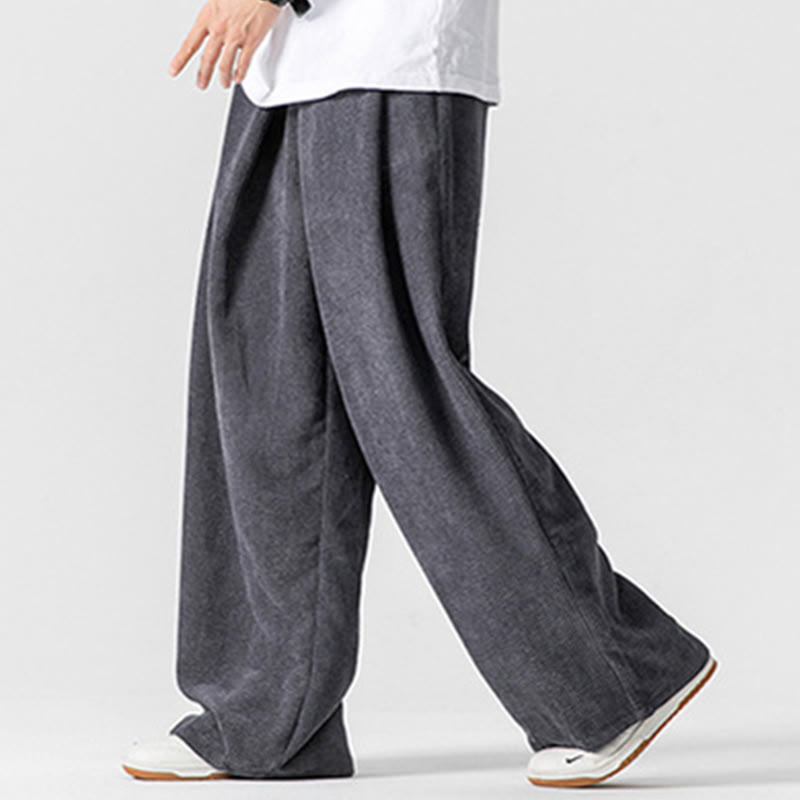 Pantalones anchos de pana de algodón de color liso para hombre con bolsillos y Buddha Stones