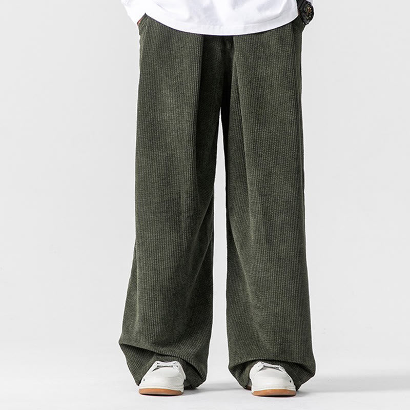Pantalones anchos de pana de algodón de color liso para hombre con bolsillos y Buddha Stones