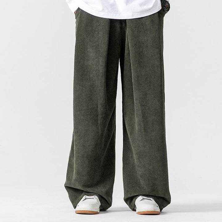Pantalones anchos de pana de algodón de color liso para hombre con bolsillos y Buddha Stones