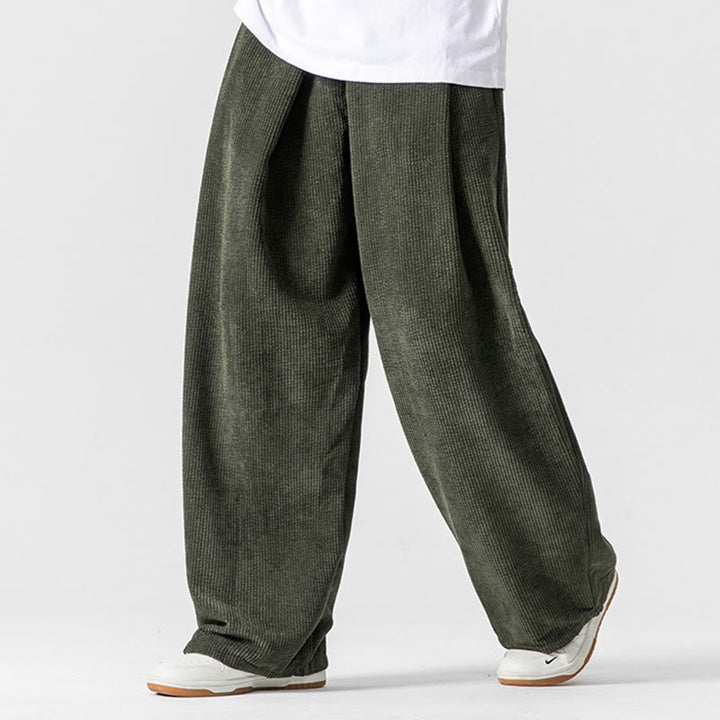 Pantalones anchos de pana de algodón de color liso para hombre con bolsillos y Buddha Stones