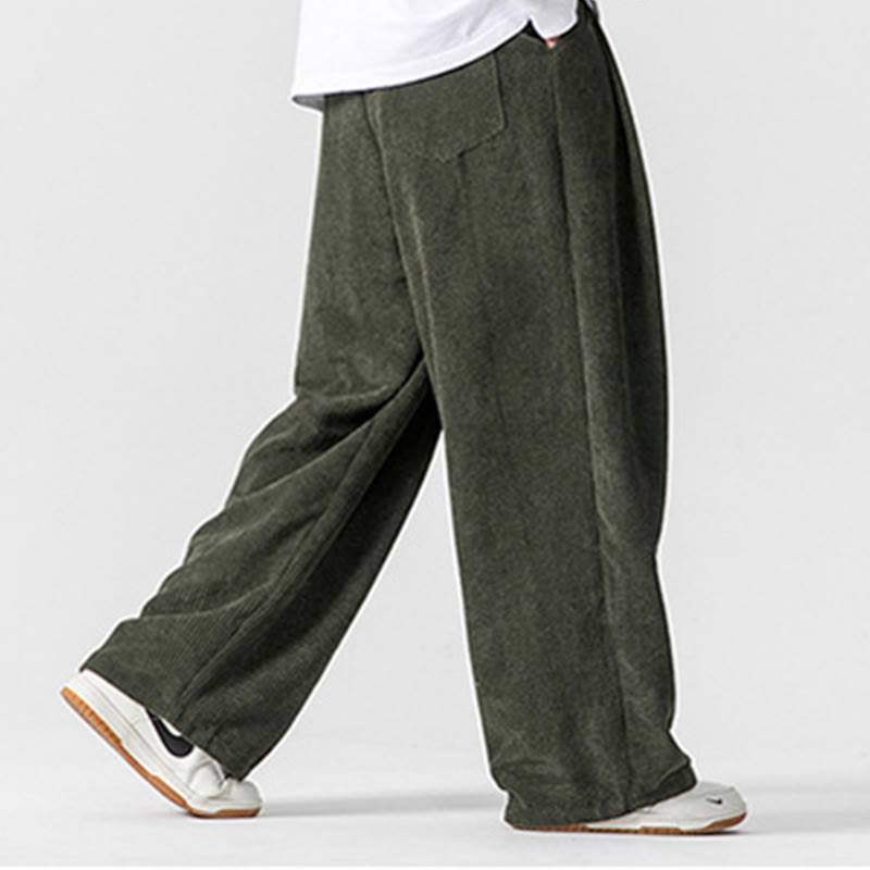 Pantalones anchos de pana de algodón de color liso para hombre con bolsillos y Buddha Stones