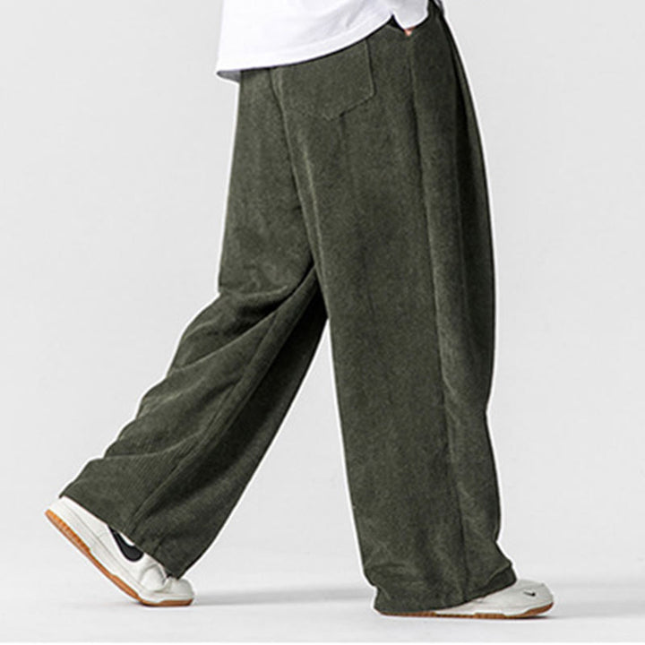 Pantalones anchos de pana de algodón de color liso para hombre con bolsillos y Buddha Stones