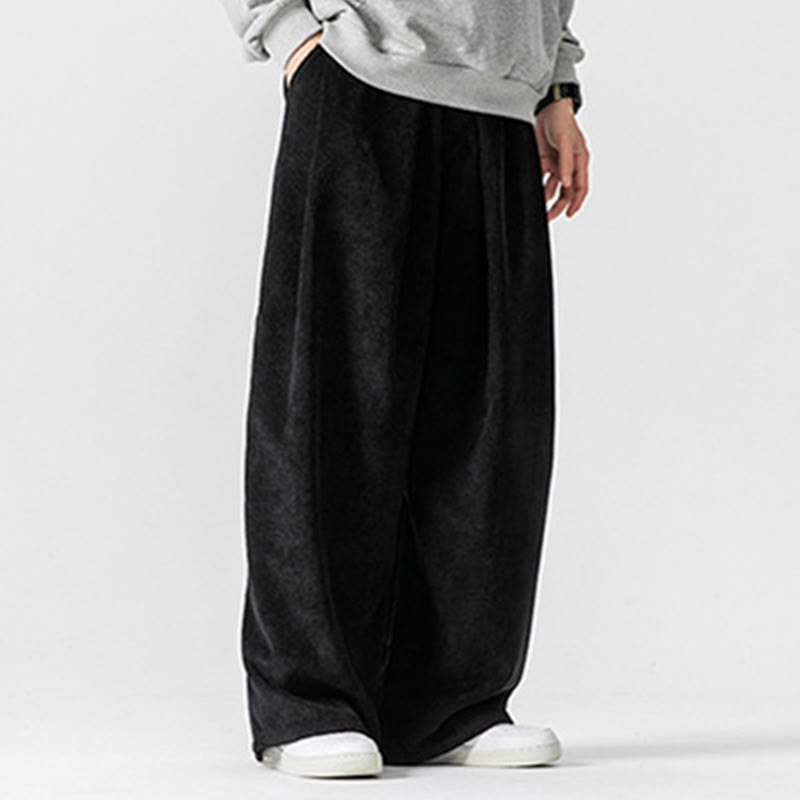 Pantalones anchos de pana de algodón de color liso para hombre con bolsillos y Buddha Stones