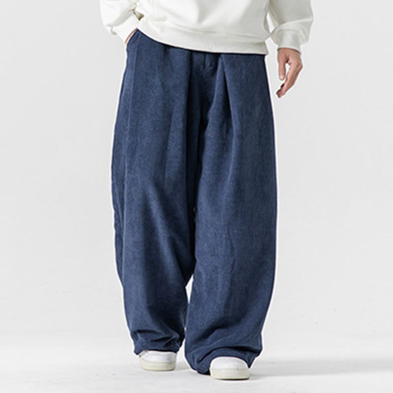 Pantalones anchos de pana de algodón de color liso para hombre con bolsillos y Buddha Stones