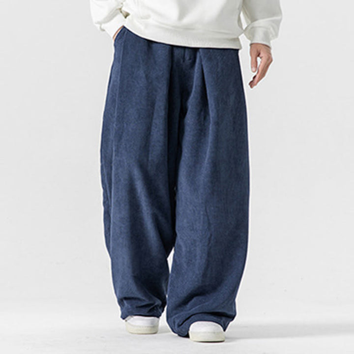 Pantalones anchos de pana de algodón de color liso para hombre con bolsillos y Buddha Stones