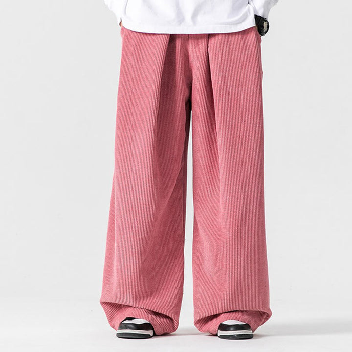 Pantalones anchos de pana de algodón de color liso para hombre con bolsillos y Buddha Stones