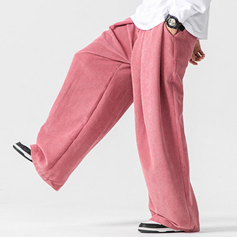 Pantalones anchos de pana de algodón de color liso para hombre con bolsillos y Buddha Stones