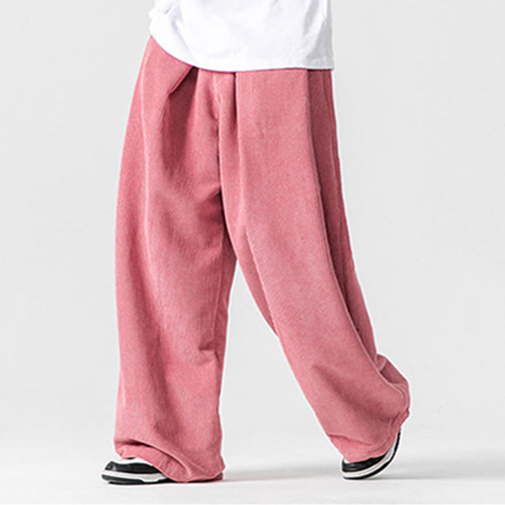 Pantalones anchos de pana de algodón de color liso para hombre con bolsillos y Buddha Stones