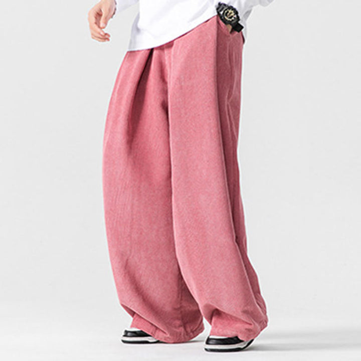 Pantalones anchos de pana de algodón de color liso para hombre con bolsillos y Buddha Stones