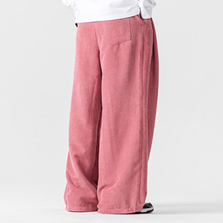 Pantalones anchos de pana de algodón de color liso para hombre con bolsillos y Buddha Stones