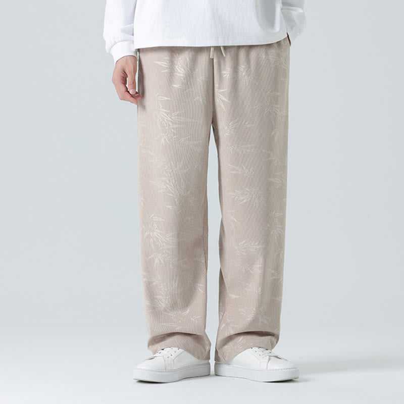 Pantalones anchos de pana con estampado de bambú y Buddha Stones para hombre con bolsillos - image 1