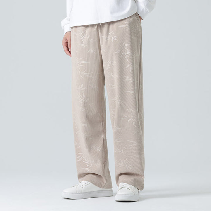 Pantalones anchos de pana con estampado de bambú y Buddha Stones para hombre con bolsillos - image 2