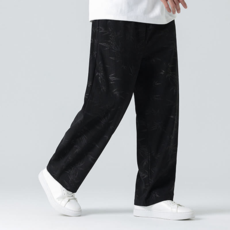 Pantalones anchos de pana con estampado de bambú y Buddha Stones para hombre con bolsillos - image 11