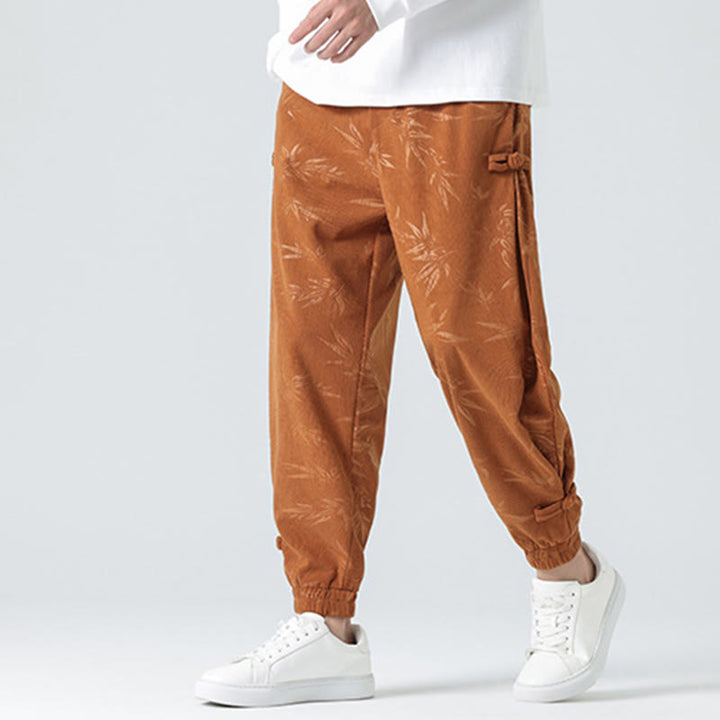 Pantalones de pana con botones de rana y bolsillos para hombre de Buddha Stones para otoño e invierno - image 5