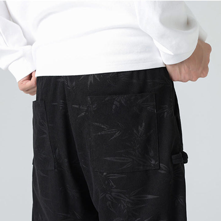 Pantalones de pana con botones de rana y bolsillos para hombre de Buddha Stones para otoño e invierno - image 18