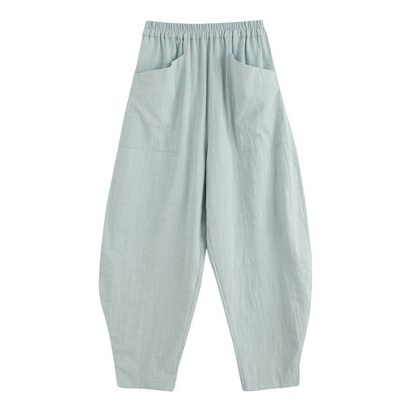 Pantalones harén de lino y algodón con ramio de color liso con cintura elástica y bolsillos para hombre de Buddha Stones
