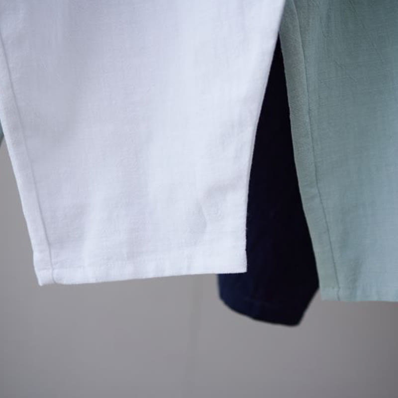 Pantalones harén de lino y algodón con ramio de color liso con cintura elástica y bolsillos para hombre de Buddha Stones - image 32