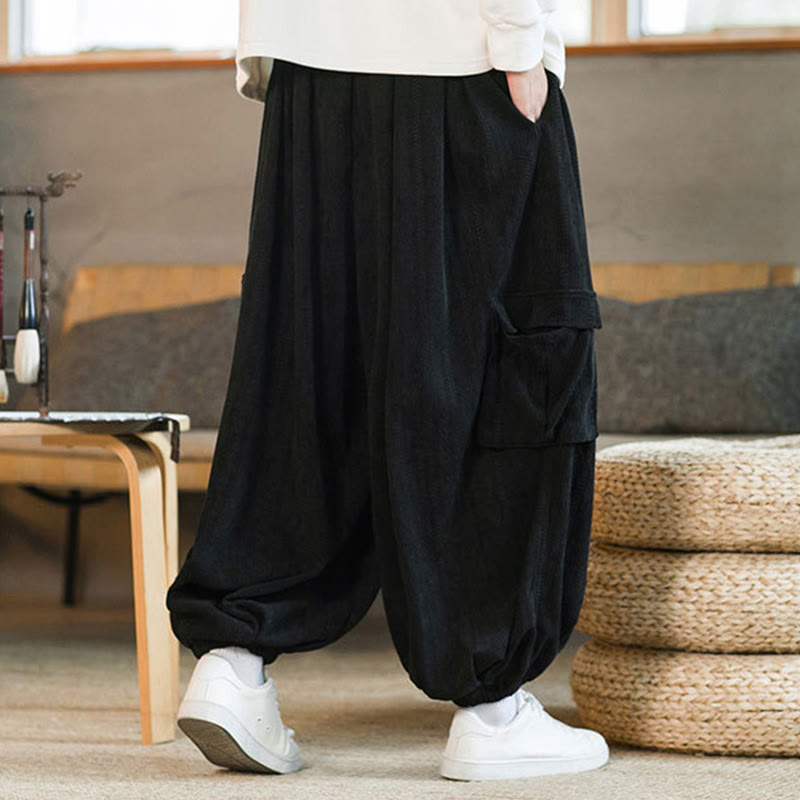 Pantalones cargo de pana de chenilla con cordón y bolsillos para hombre de Buddha Stones para otoño e invierno - image 7