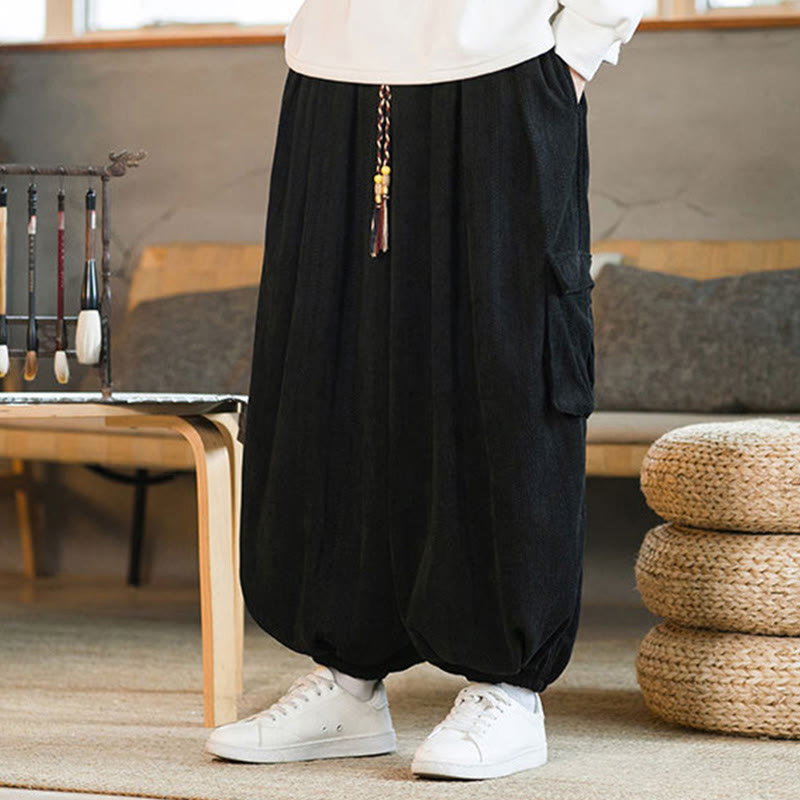 Pantalones cargo de pana de chenilla con cordón y bolsillos para hombre de Buddha Stones para otoño e invierno - image 2