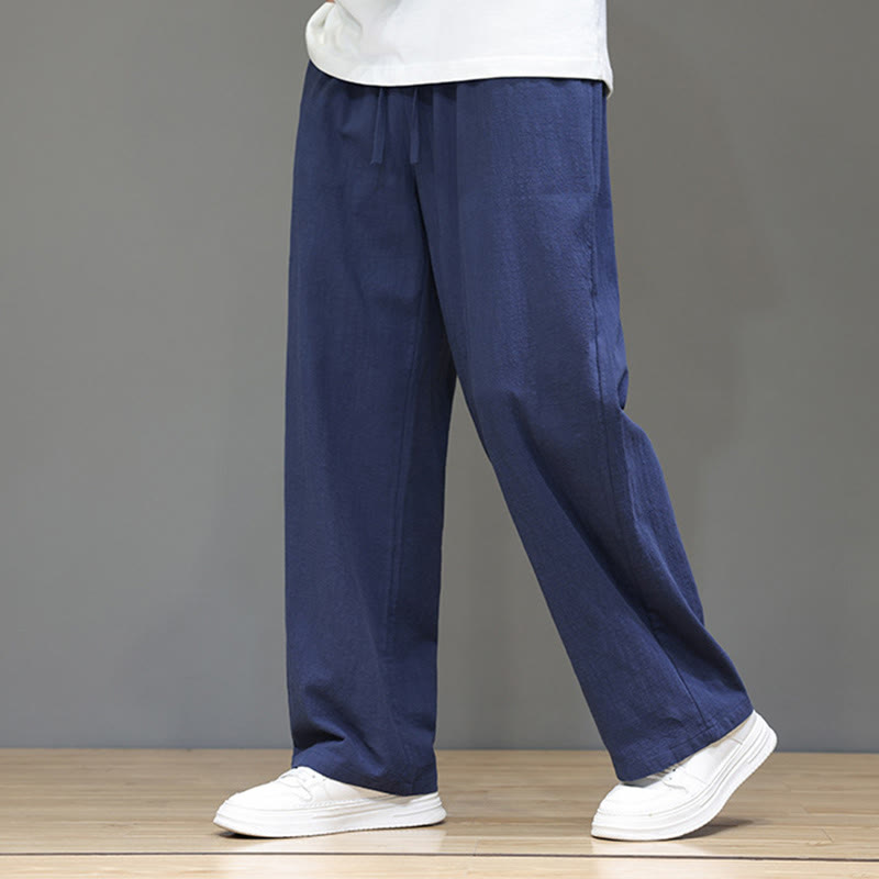 Pantalones rectos de lino y algodón de verano para hombre con bolsillos de Buddha Stones - Azul acero - US/UK/AU46, EU56 (5XL) - image 1
