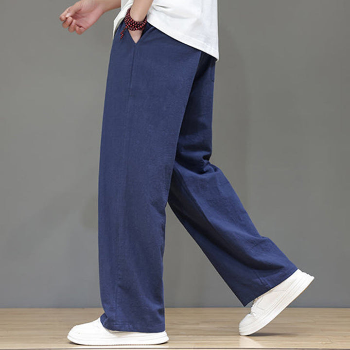 Pantalones rectos de lino y algodón de verano para hombre con bolsillos de Buddha Stones - image 9
