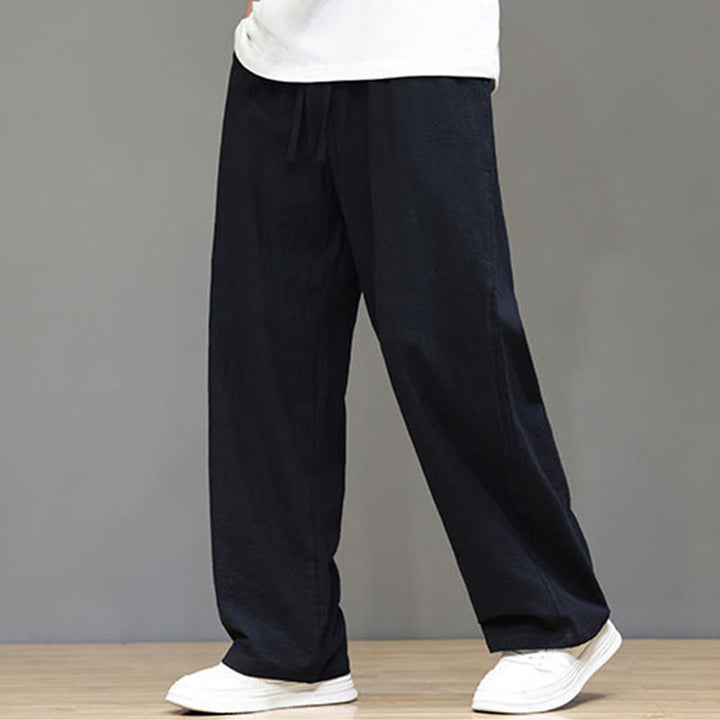 Pantalones rectos de lino y algodón de verano para hombre con bolsillos de Buddha Stones - Negro - US/UK/AU46, EU56 (5XL) - image 31